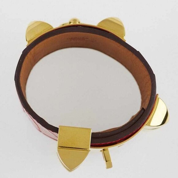 Hermes Geranium Matte Alligator Gold Plated Collier de Chien Cuff Bracelet - Picture 4 of 10